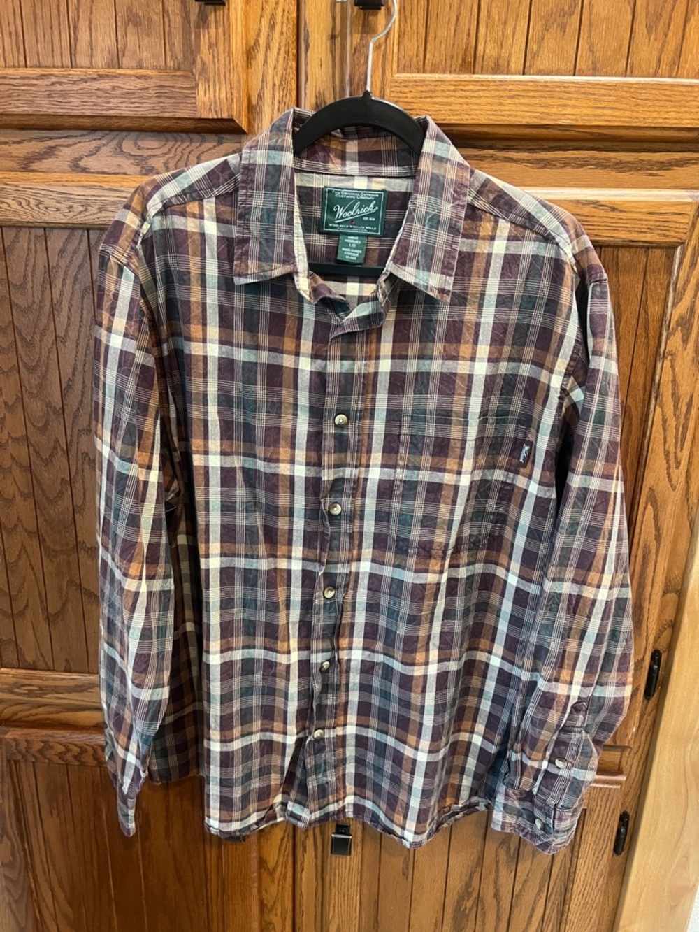 Woolrich Plaid Button-Down Shirt in Brown and Navy SZ L